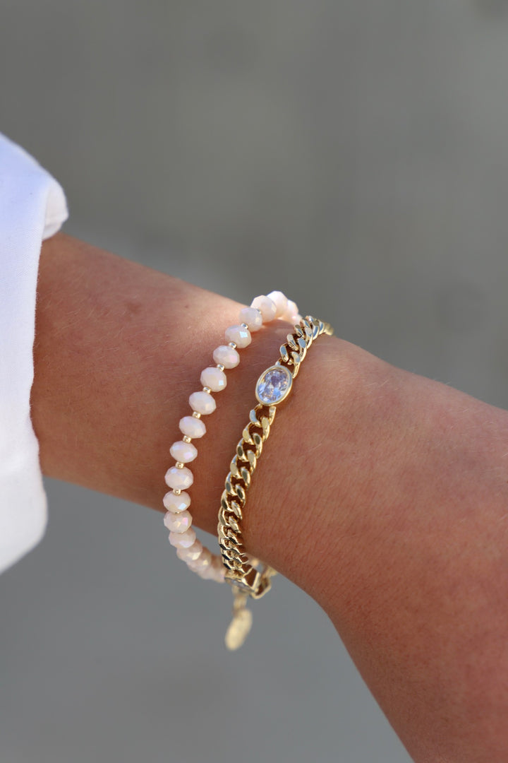 PINK OPAL RONDELLE CRYSTAL BRACELET