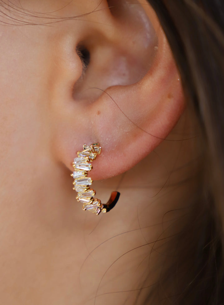 TAPERED BAGUETTE CZ HOOPS