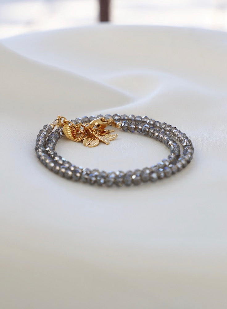 SMOKY DOUBLE WRAP AND LEAF BRACELET