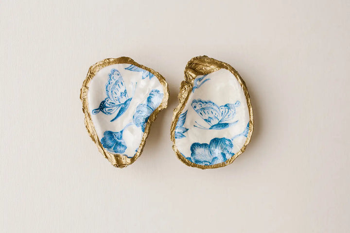 BUTTERFLY DECOUPAGE OYSTER JEWELRY DISH