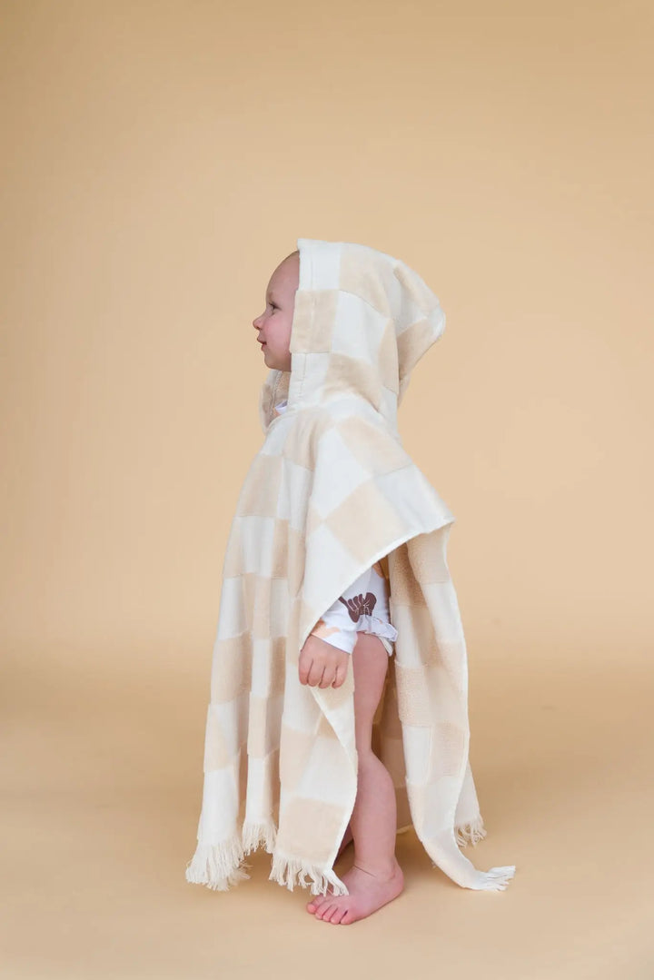 CHECKERBOARD HOODED PONCHO KIDS TOWEL
