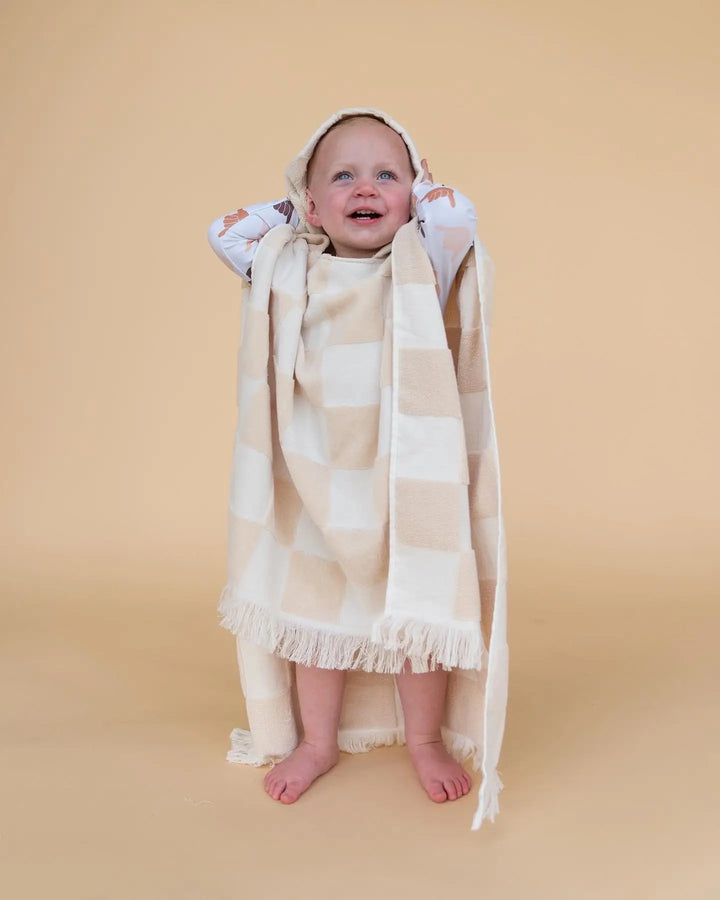 CHECKERBOARD HOODED PONCHO KIDS TOWEL